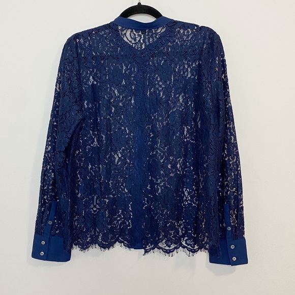 J. Crew Navy Lace Long Sleeve Top - Picture 6 of 7